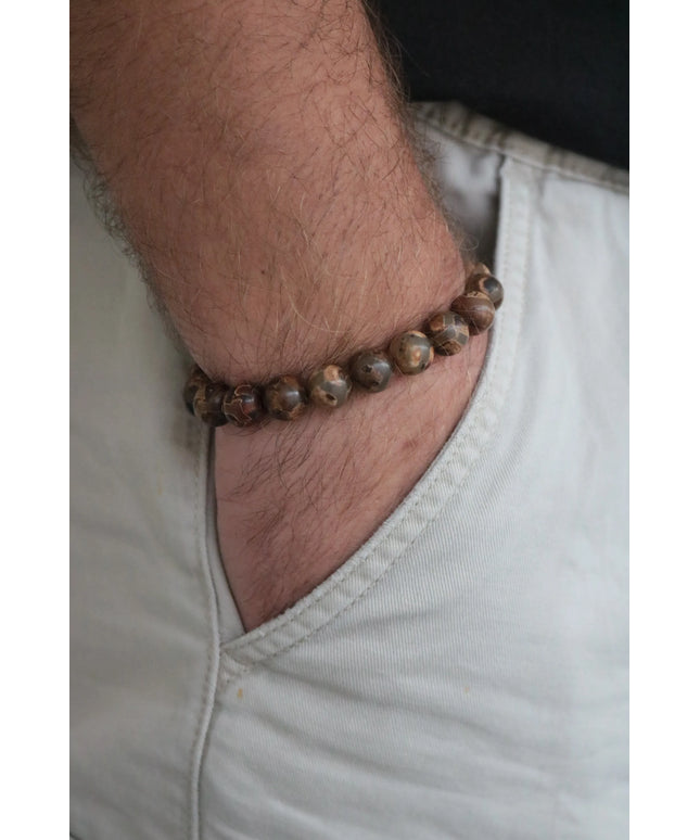 Orjinal Yeşim Taşlı Erkek Bileklik Toprak Rengi