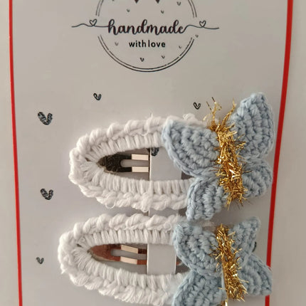 El Yapımı Mavi Kelebek Toka (2’li Set)