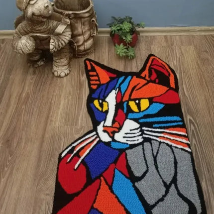 Kedi Motifli Tufting El Dokuması Süs Halı