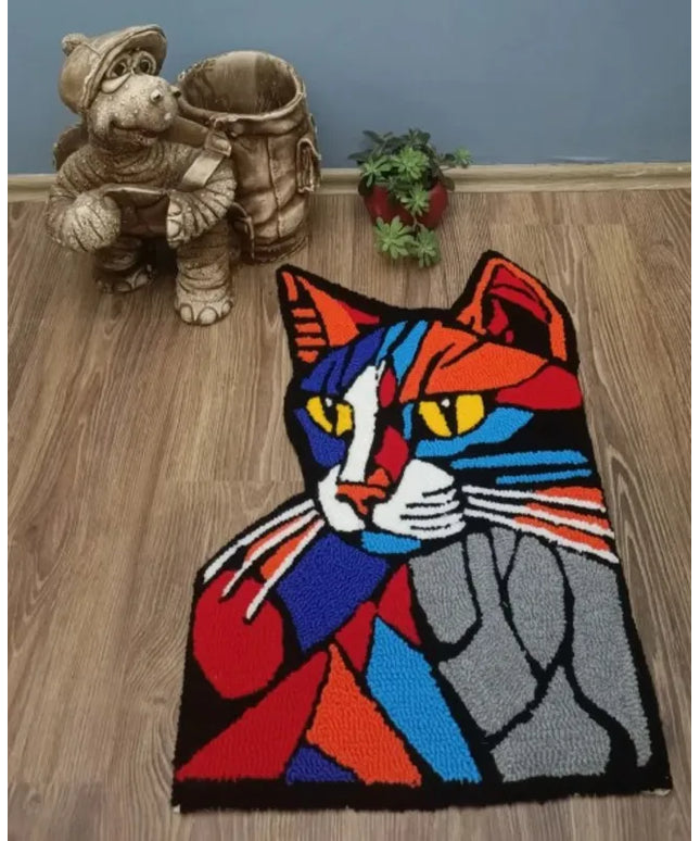 Kedi Motifli Tufting El Dokuması Süs Halı