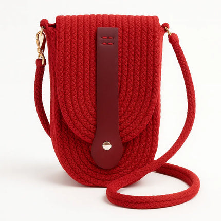 El Yapımı Örme Telefon Çantası Geniş Hacimli Deri Kapaklı Tasarım