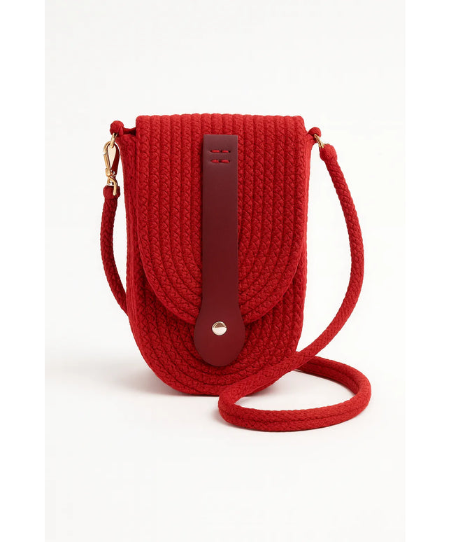 El Yapımı Örme Telefon Çantası Geniş Hacimli Deri Kapaklı Tasarım