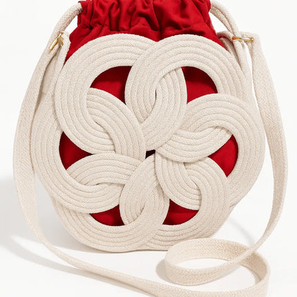 El Yapımı Düğümlü Örgü Detaylı Çanta Kırmızı Astarlı Omuz Çantası