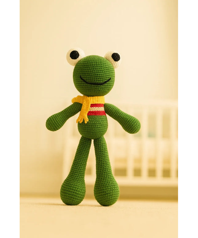 El Örgüsü Amigurumi Kurbağa Oyuncak Yumuşak ve Eğlenceli