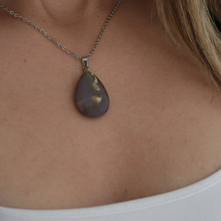 Gri Akik Taşı Kadın Kolye Orjinal Doğal Taş