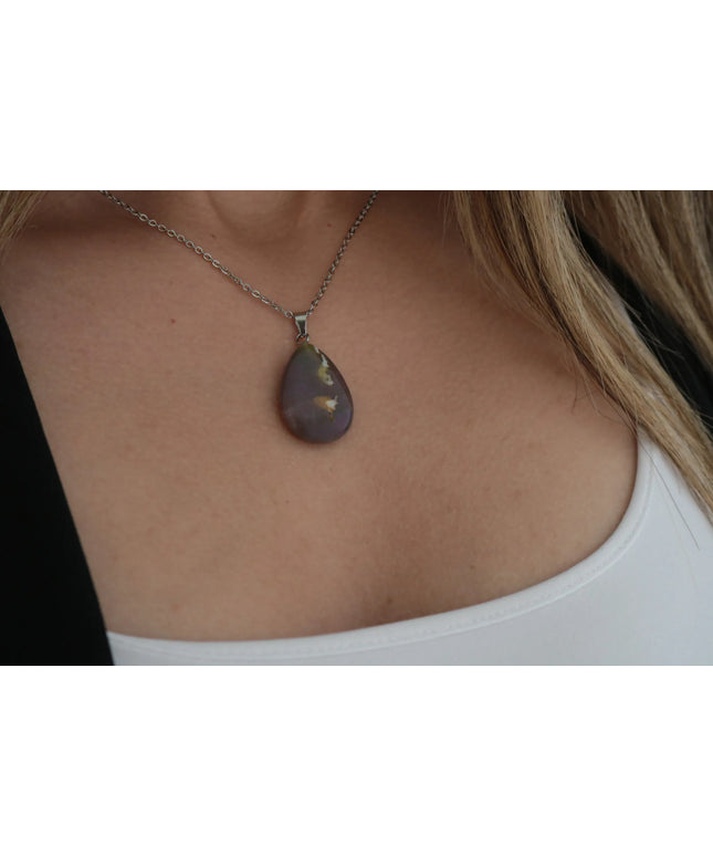 Gri Akik Taşı Kadın Kolye Orjinal Doğal Taş