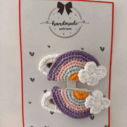 El Yapımı Mor Gökkuşağı Figürlü Toka (2’li Set)