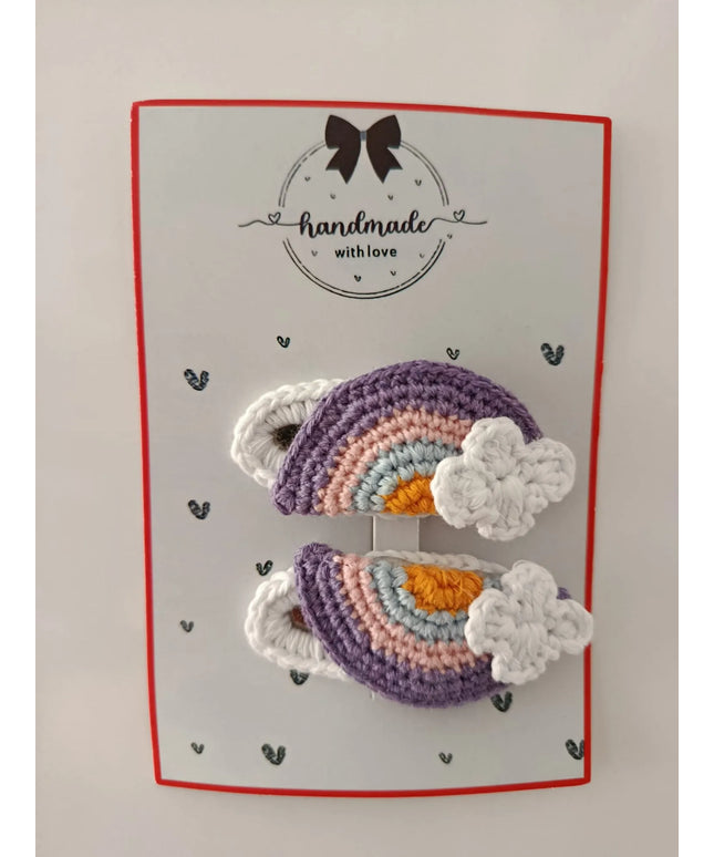 El Yapımı Mor Gökkuşağı Figürlü Toka (2’li Set)