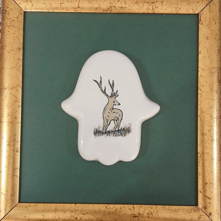 El Yapımı Çerçeveli Seramik Tablo Geyik Desenli