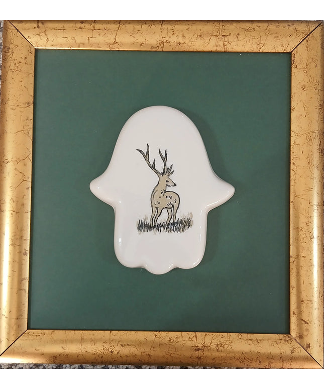 El Yapımı Çerçeveli Seramik Tablo Geyik Desenli