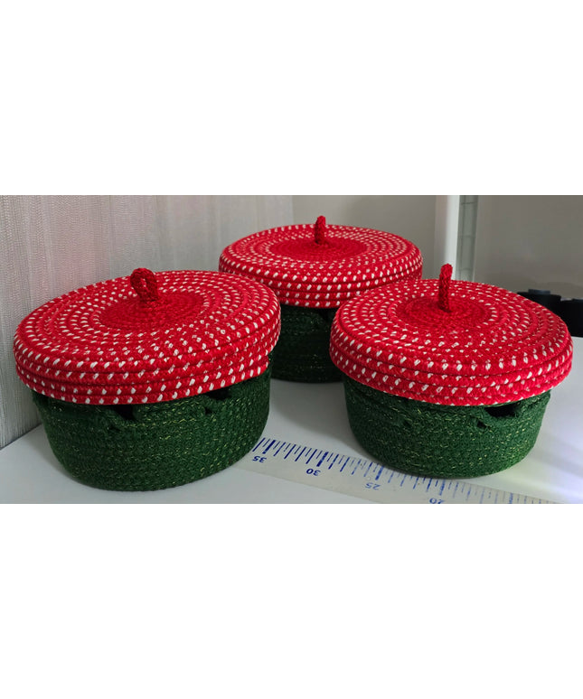 Kapaklı Tressip'ten Organizer Sepet Seti 3'lü Yeşil ve Kırmızı Renkli