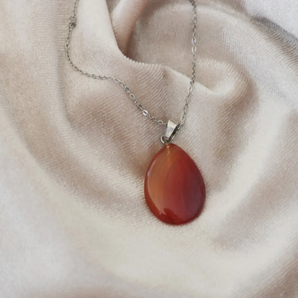 Kahverengi Akik Taşı Kadın Kolye Orjinal Doğal Taş