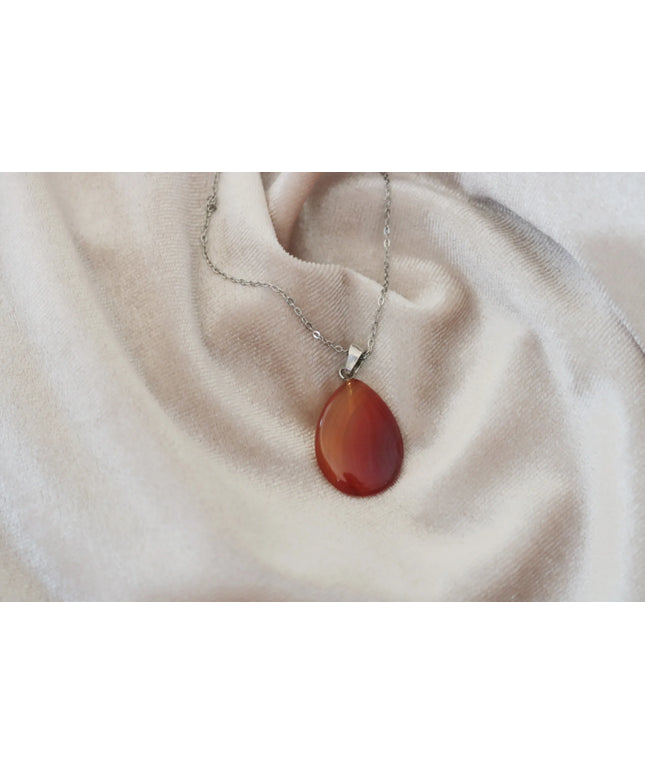 Kahverengi Akik Taşı Kadın Kolye Orjinal Doğal Taş