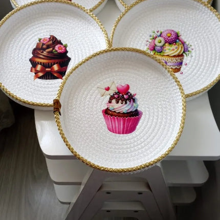 Cupcake Desenli El Yapımı Kahve Sunum Tepsisi