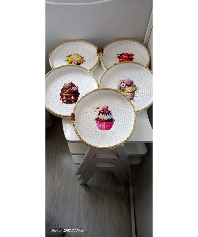 Cupcake Desenli El Yapımı Kahve Sunum Tepsisi