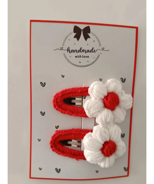 El Yapımı Kırmızı Papatya Toka (2’li Set)