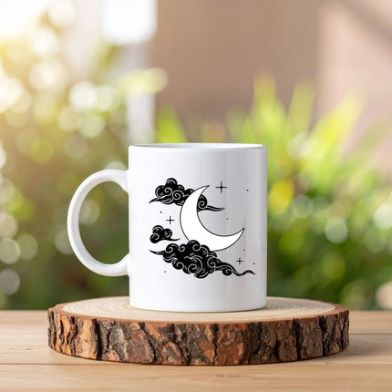 Gece ve Ay Desenli Baskılı Kupa Bardak