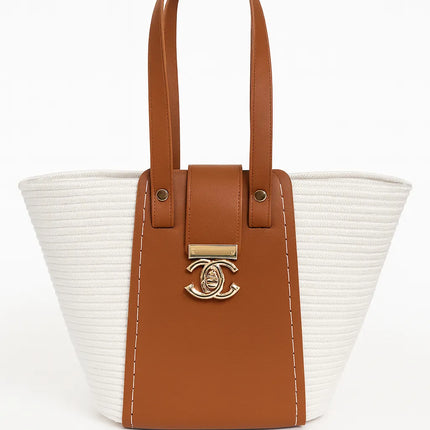 Tres Kordon Hasır Çanta Deri Aksesuarlı El Yapımı