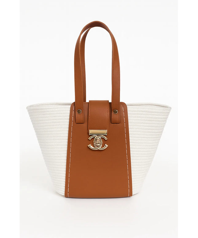 Tres Kordon Hasır Çanta Deri Aksesuarlı El Yapımı