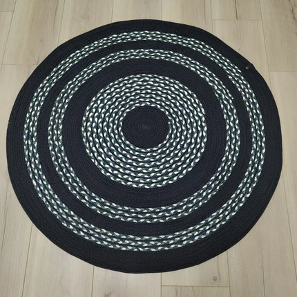 Siyah Sarmal Desenli Örgü Yuvarlak Paspas 90 cm El Yapımı