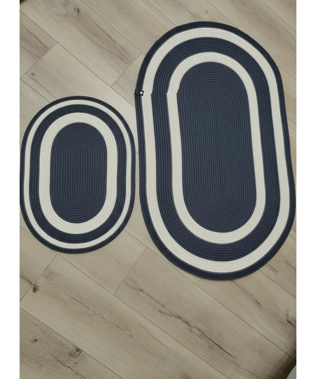 Antrasit ve Ekru Halat İpten Banyo Paspası Seti El Yapımı (2'li)