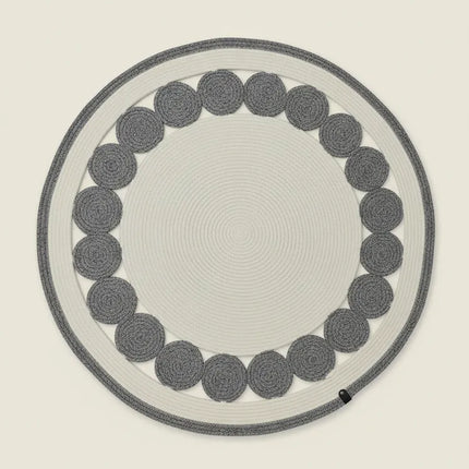 Gri ve Krem Renkli Yuvarlak Pamuk Halı Paspas El Yapımı