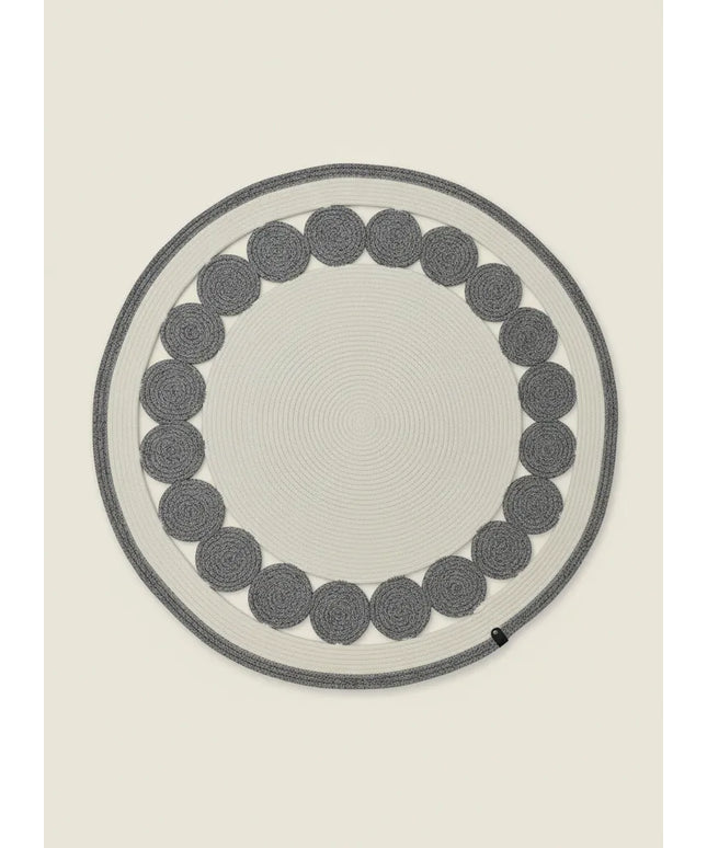 Gri ve Krem Renkli Yuvarlak Pamuk Halı Paspas El Yapımı