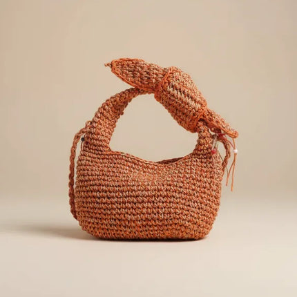Turuncu ve Beyaz Kağıt İp Örgü Mini Çanta El Yapımı Hediye