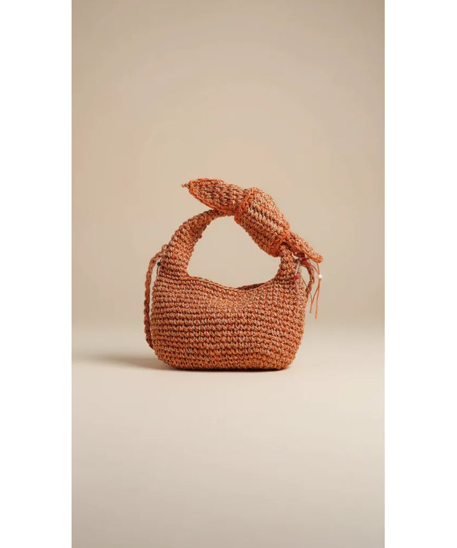 Turuncu ve Beyaz Kağıt İp Örgü Mini Çanta El Yapımı Hediye