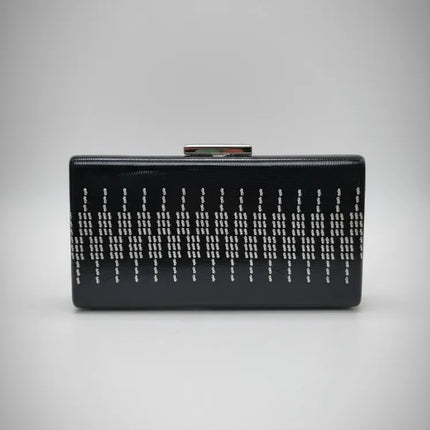 Siyah Telkırma İşlemeli Dikdörtgen Çanta Özel Tasarım Portföy