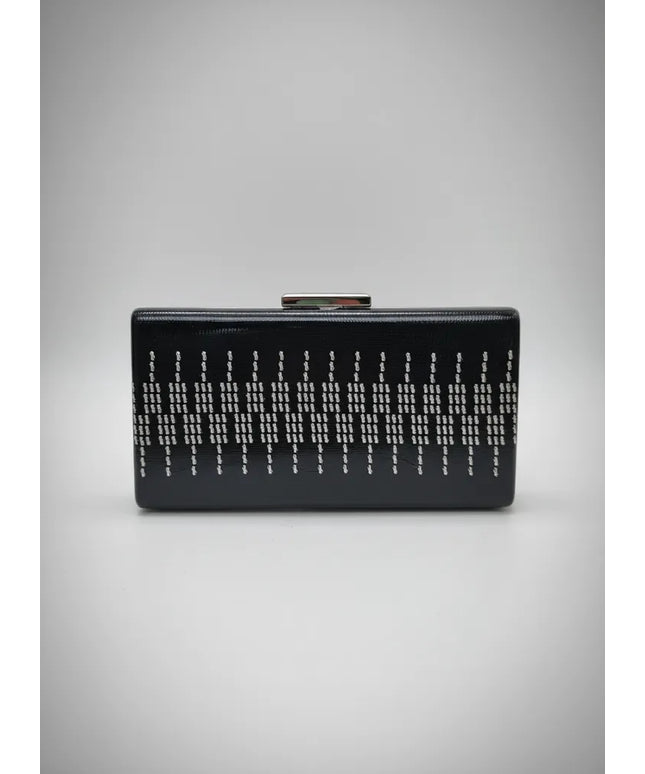 Siyah Telkırma İşlemeli Dikdörtgen Çanta Özel Tasarım Portföy