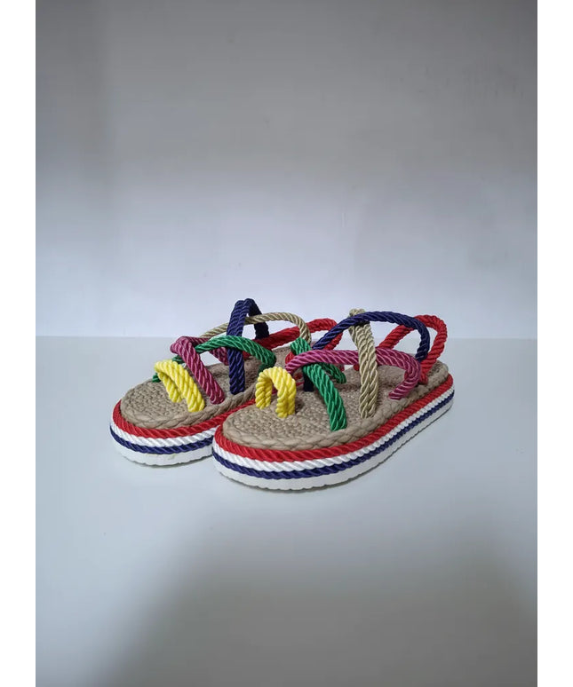 Renkli İp Detaylı Platform Terlik 36 Numara El Yapımı