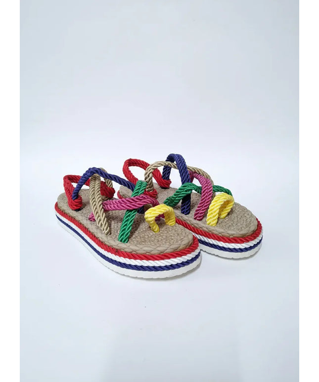 Renkli İpli Sandalet Terlik 37 Numara Halat Detaylı