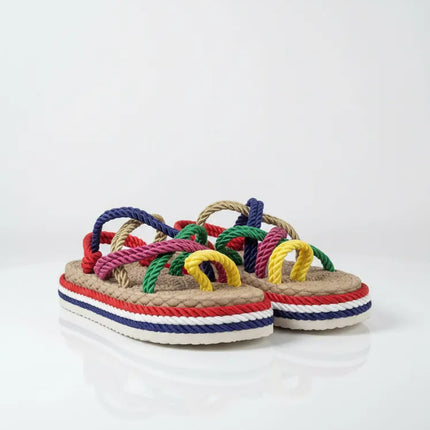 Renkli İpli Halat Sandalet Terlik 38 Numara El Yapımı