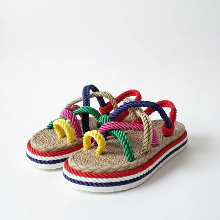 Renkli İpli Sandalet Terlik 39 Numara Halat Tasarımlı