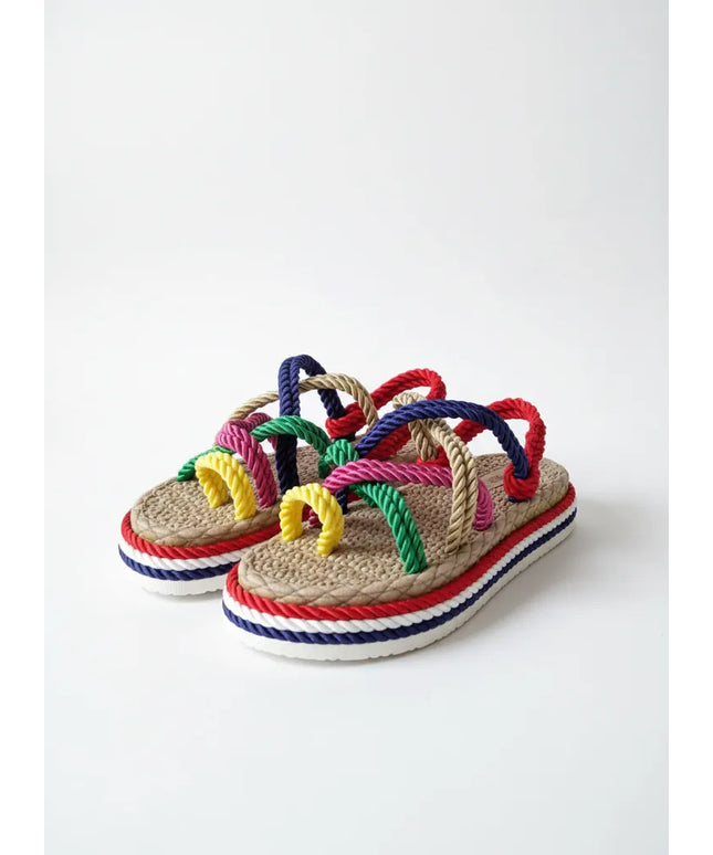 Renkli İpli Sandalet Terlik 39 Numara Halat Tasarımlı