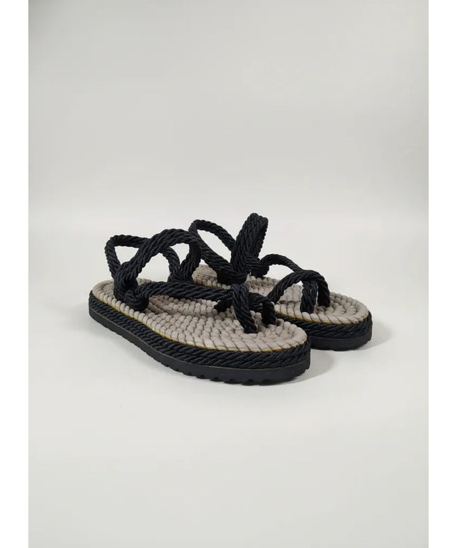 Siyah İpli Hasır Desenli Terlik 38 Numara El Yapımı