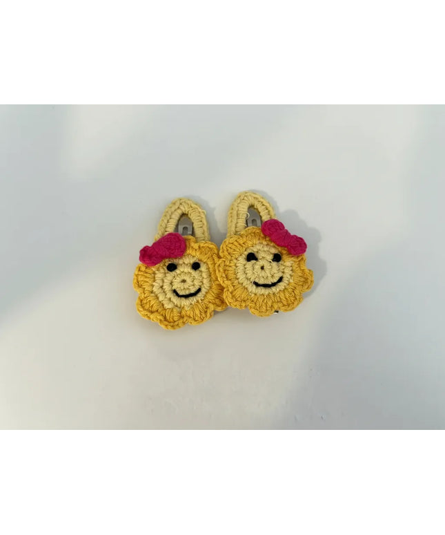 Sarı Güneş Figürlü Çıtçıtlı Örgü Toka Seti El Emeği