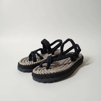 Siyah İpli Sandalet Terlik Halat Tasarımlı 39 Numara