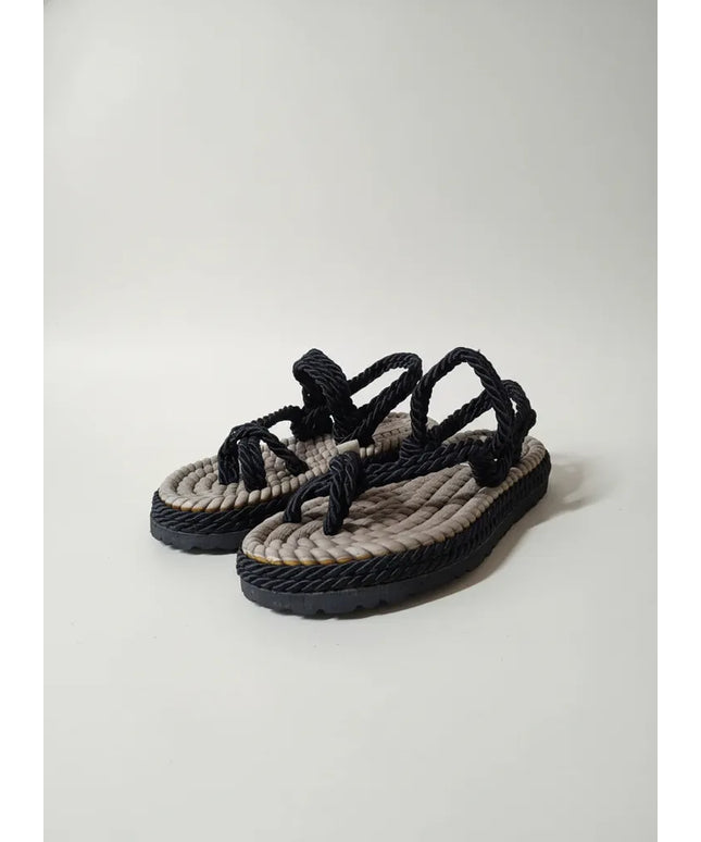 Siyah İpli Sandalet Terlik Halat Tasarımlı 39 Numara