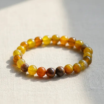 Sarı ve Kahverengi Tonlarında Yuvarlak Kesim Doğal Akik Taş Bileklik