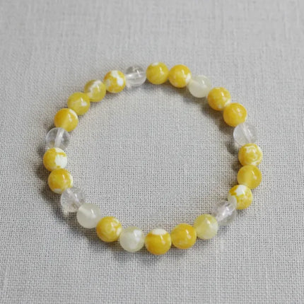 Sarı ve Beyaz Tonlarında Yuvarlak Kesim Doğal Taş Bileklik