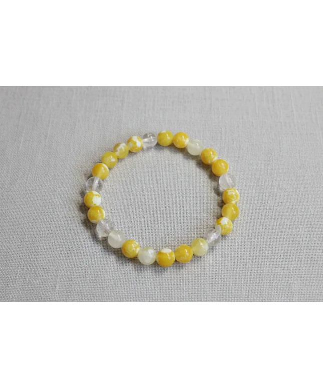 Sarı ve Beyaz Tonlarında Yuvarlak Kesim Doğal Taş Bileklik