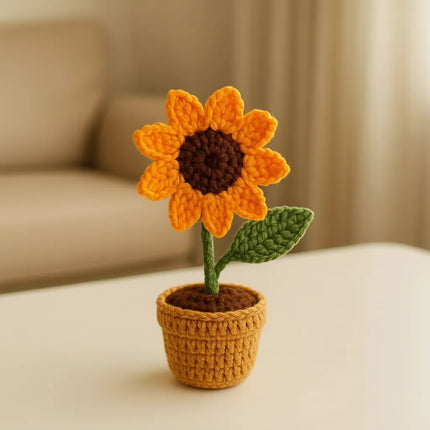 Ayçiçeği Tek Mini Saksı Dekoratif Pamuk İplik Çiçek
