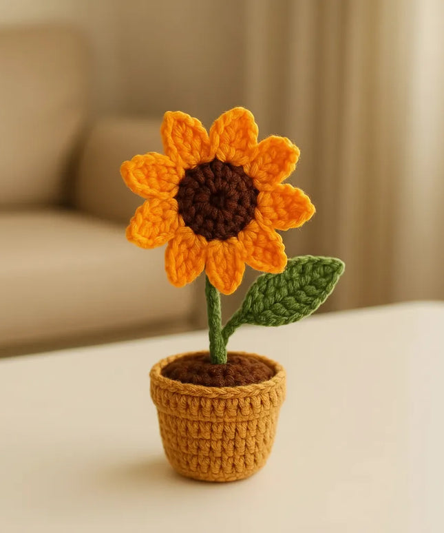Ayçiçeği Tek Mini Saksı Dekoratif Pamuk İplik Çiçek