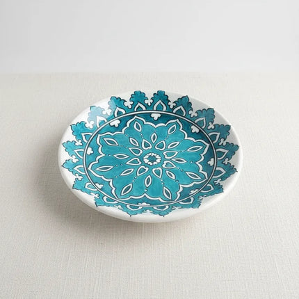 Turkuaz Mandala Desenli Seramik Pasta ve Tatlı Sunum Tabağı