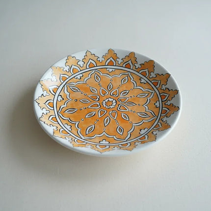 Turuncu Mandala Desenli Seramik Pasta Tabağı 18 cm Çapında