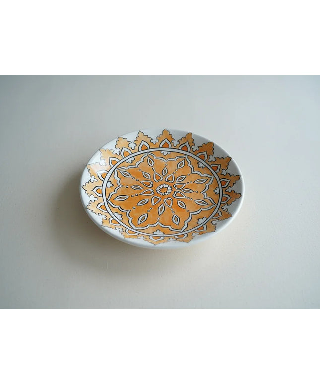 Turuncu Mandala Desenli Seramik Pasta Tabağı 18 cm Çapında