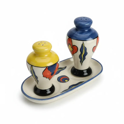 El Yapımı Çini Tuzluk Biberlik Seti Renkli Desenli İznik Çintemani