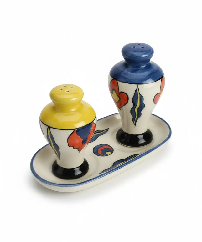 El Yapımı Çini Tuzluk Biberlik Seti Renkli Desenli İznik Çintemani